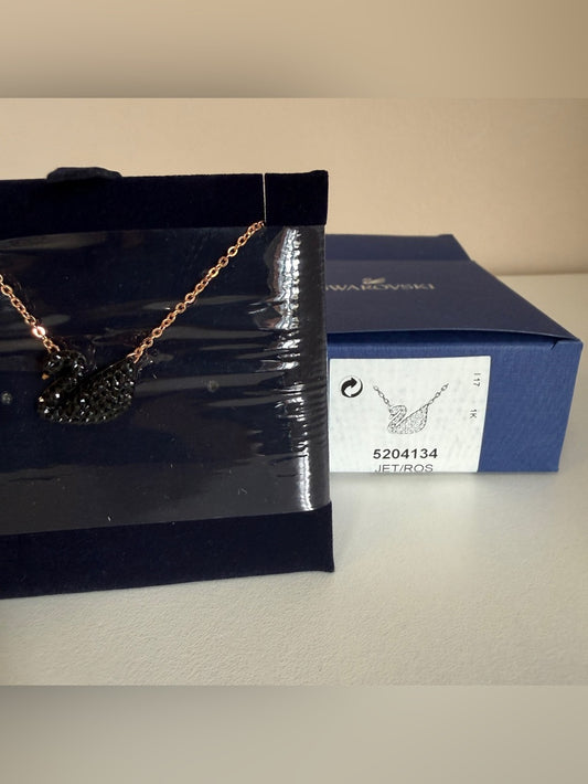 Swarovski black swan pendant necklace detail