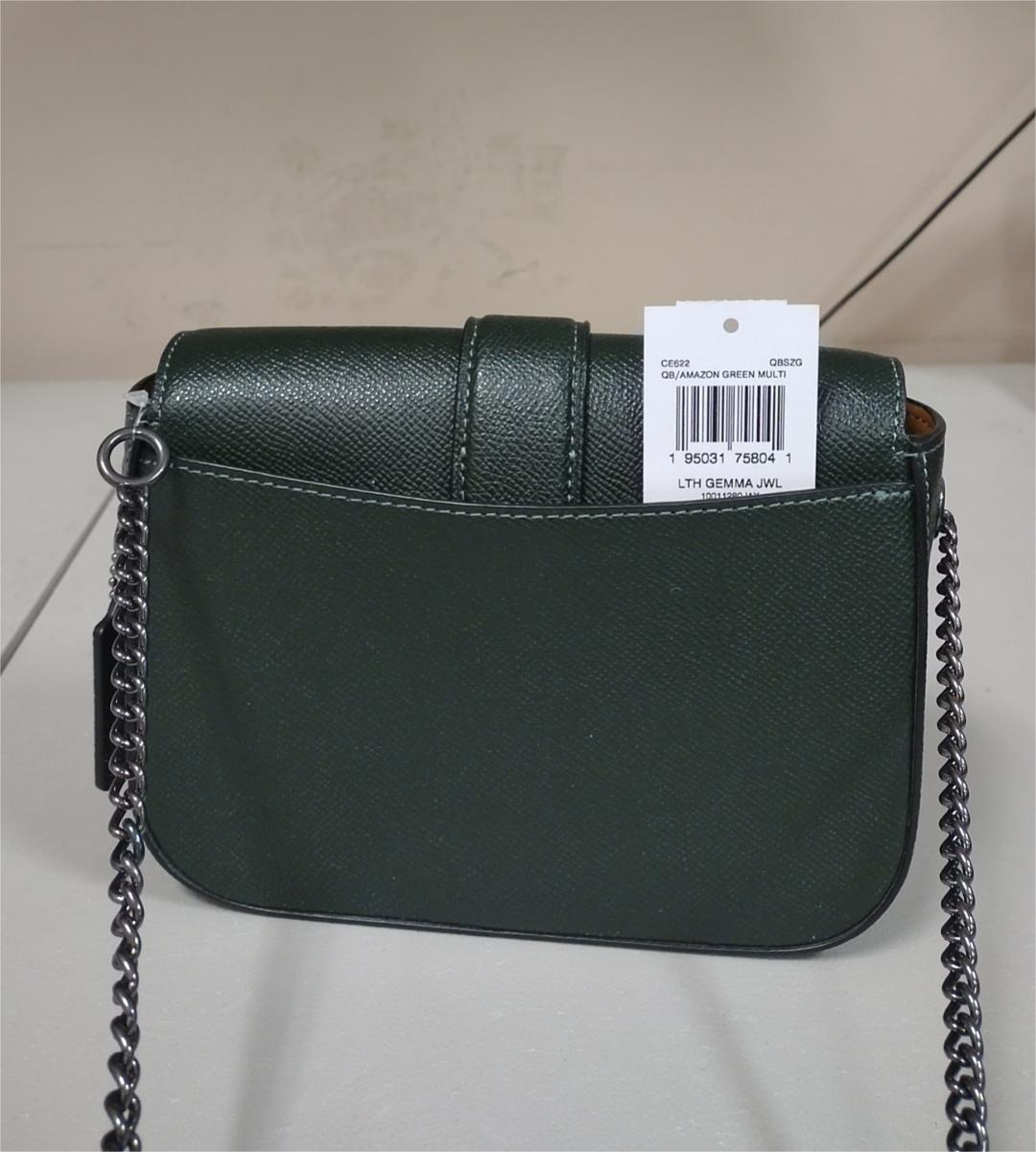 COACH CE622 Gemma Crossbody With Jeweled Buckle Black Nickel-Amazon Green Multi