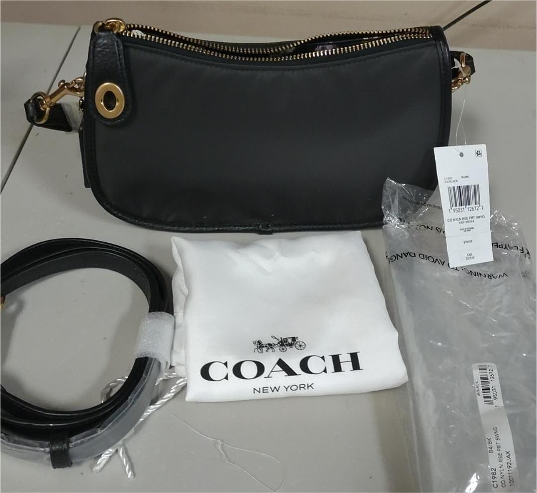 Coach C1982 Swinger Bag With Vintage Rose Print Interior Nylon - Black