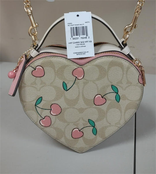 COACH CE653 Heart Cherry In Signature Canvas Heart Crossbody - Light Khaki Multi