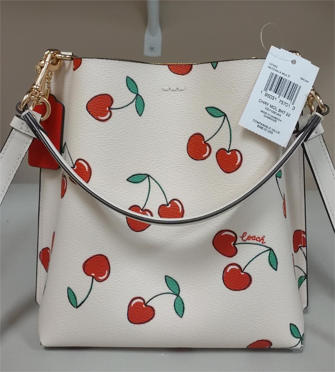 Coach CF422 Mollie Bucket 22 With Heart Cherry Print Canvas Leather - Chalk Multi