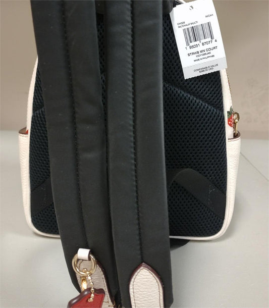 Coach CH328 Mini Court Backpack With Wild Strawberry Print - Chalk Multi