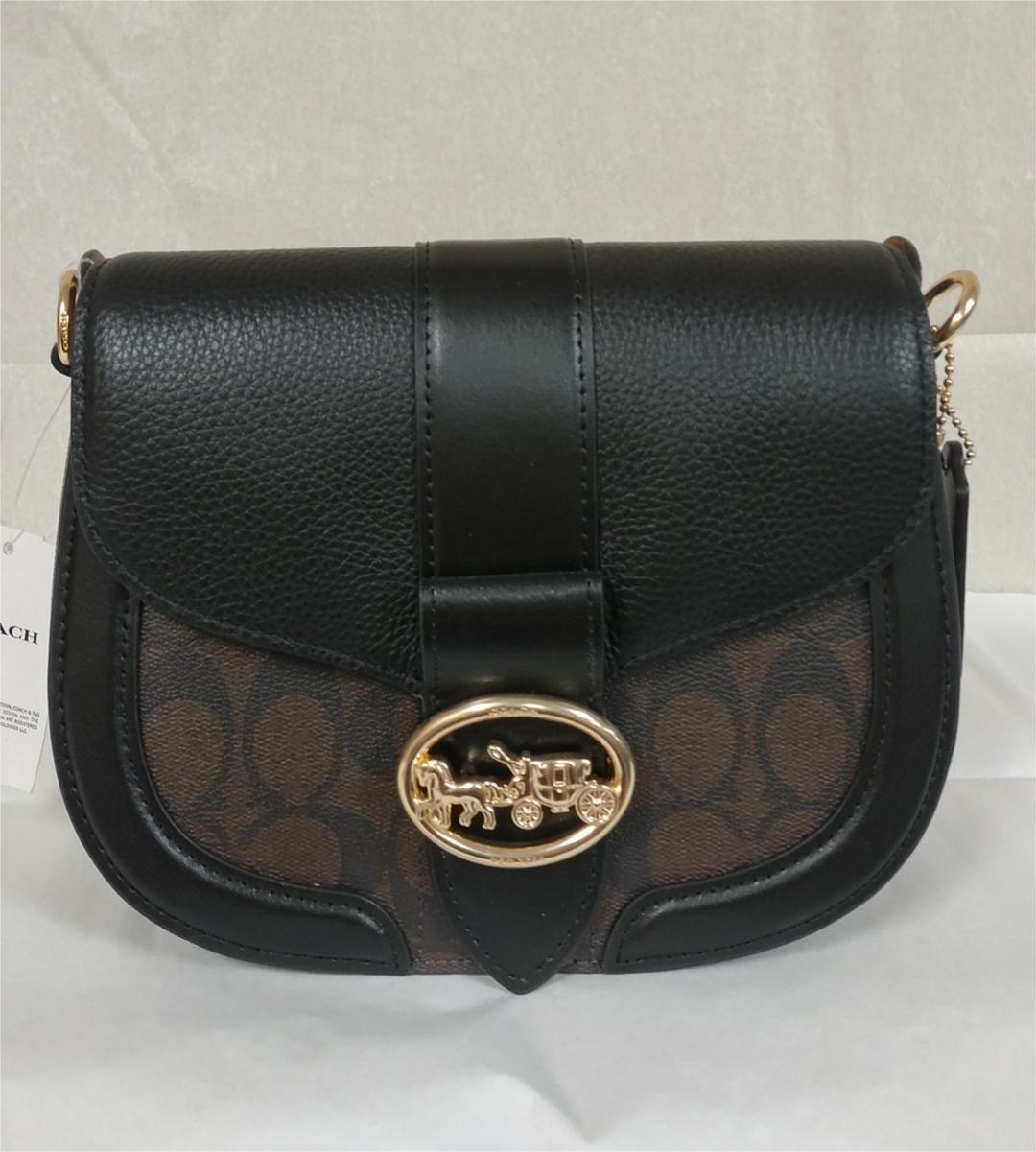 Coach C2806 Georgie Saddle Bag In Signature Canvas Brown/Black