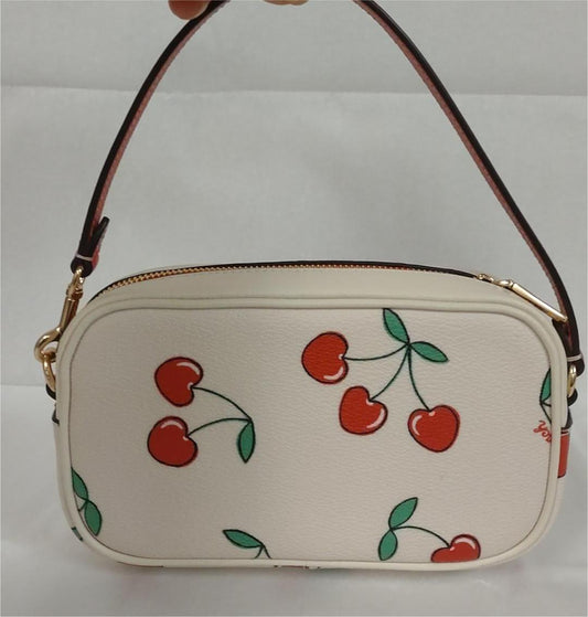 Coach CF405 Jamie Wristlet With Heart Cherry Print Canvas Smooth Leather-Chalk Multi