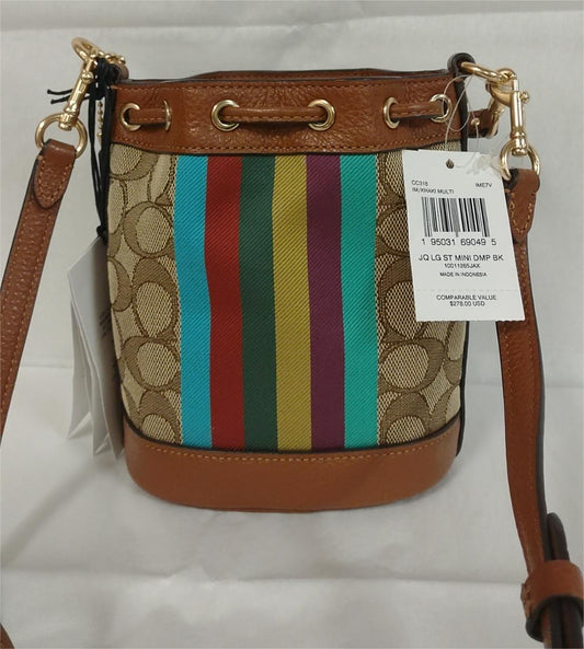 Coach CC318 Mini Dempsey Bucket Bag In Signature Jacquard With Stripe And Patch
