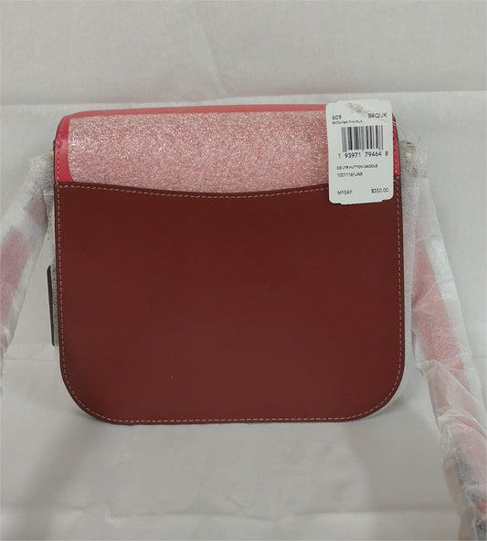 Coach 609 Hutton Saddle Bag in Colorblock Leather - Brass/Confetti Pink Multi