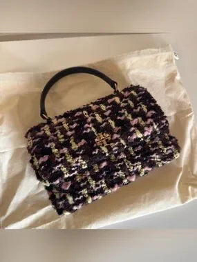 Tory Burch Kira black pink tweed chain wallet detail