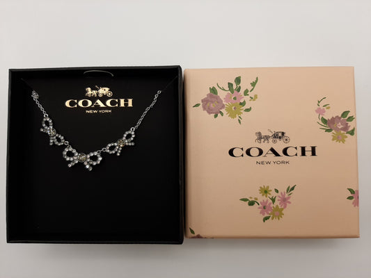 COACH F28856 Triple Stone Bow Necklace - Silver/Multi - NEW