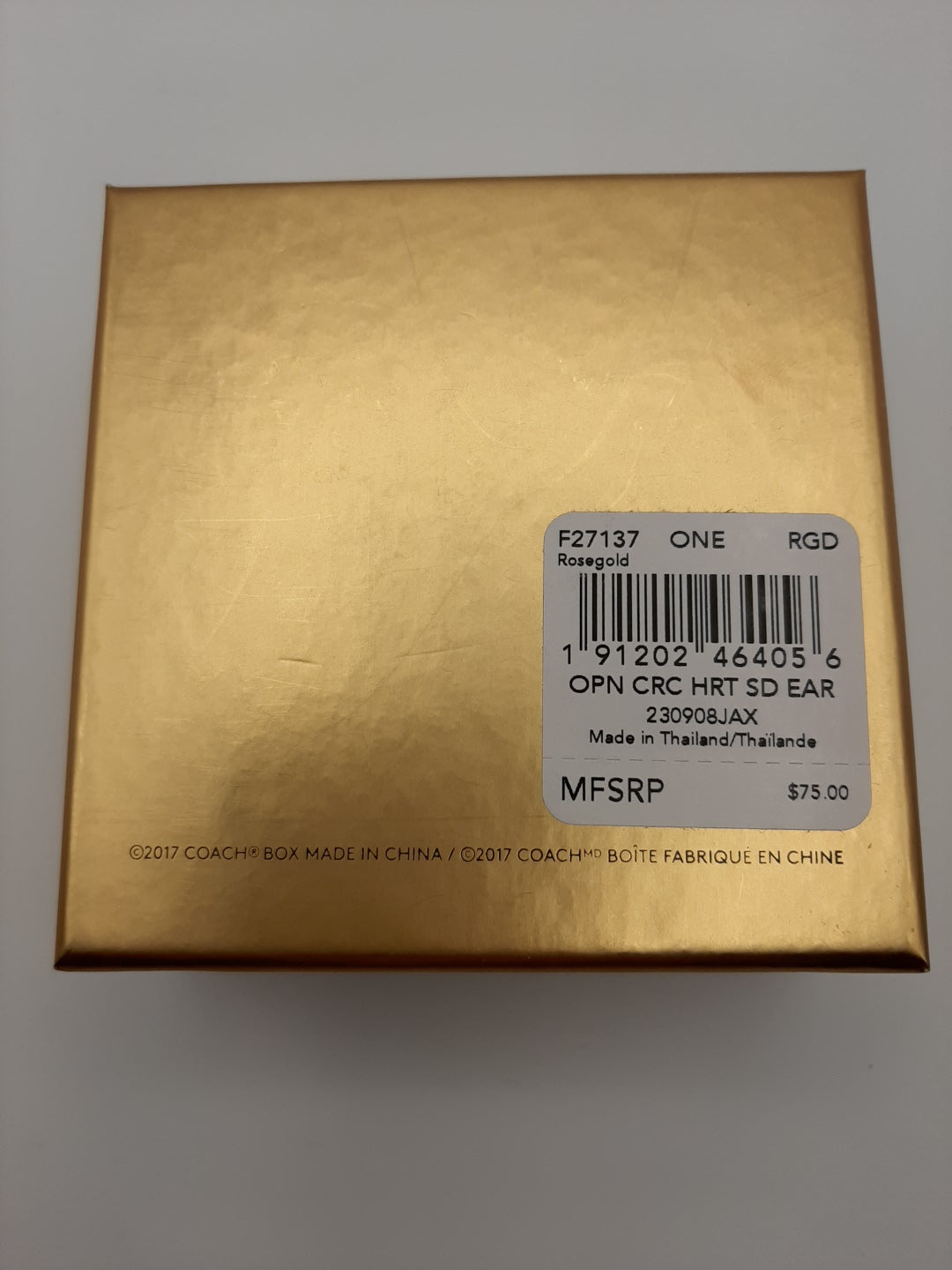 Coach F27137 Rosegold Open Circle Heart Crystal Stud Earrings-New with Gift Box