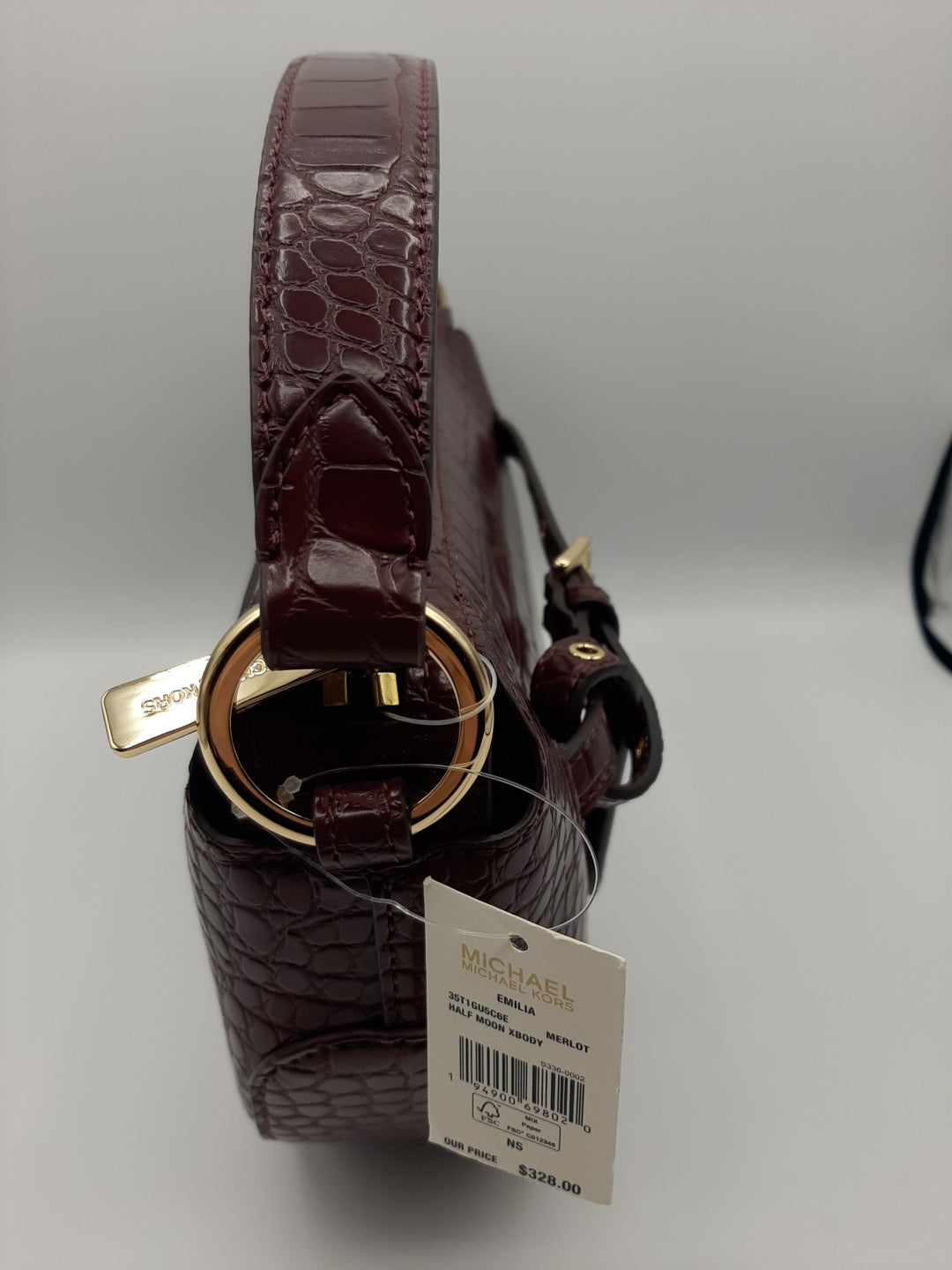 Michael Kors Emilia Half Moon Crossbody Bag Embossed Leather - Merlot