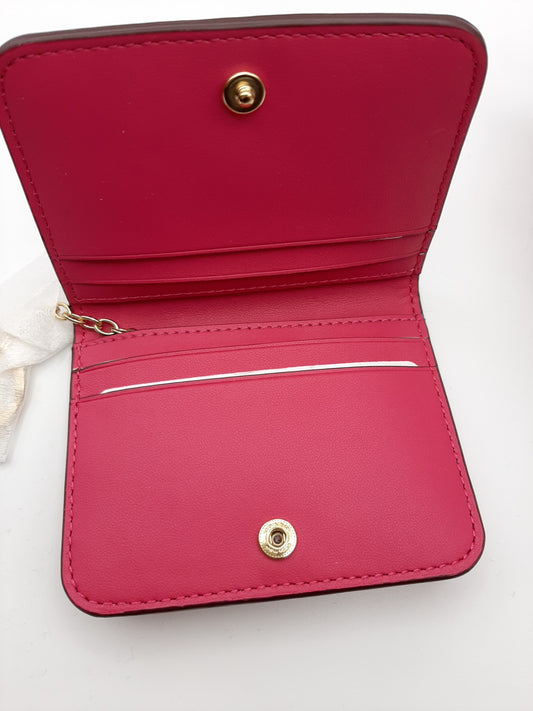 Coach C9597G Bifold Card Case Refined Pebbled Leather with Keychain - Bold Pink