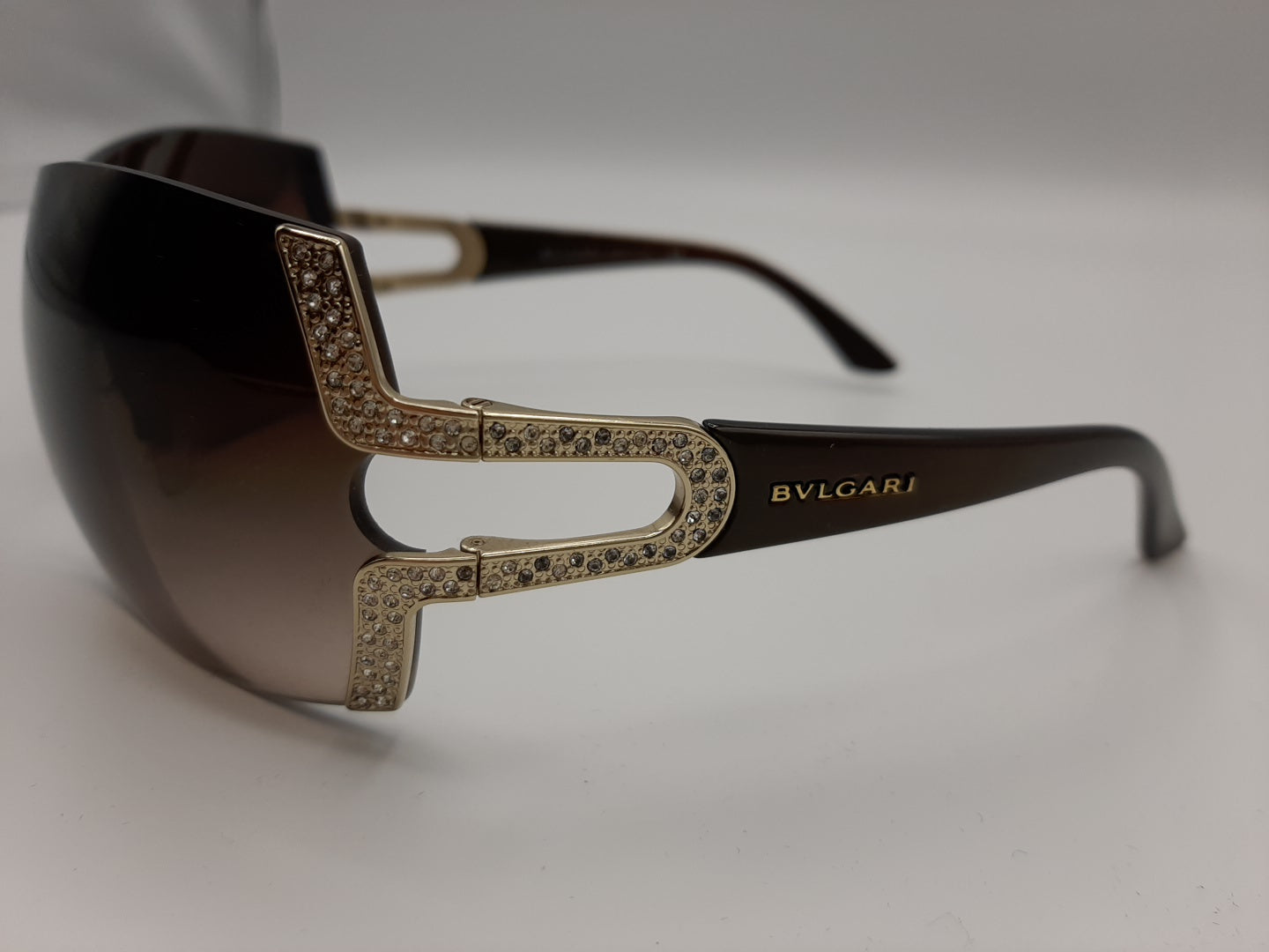 Bvlgari 6038-B 278/13 120 3N Brown & Gold w/Swarovski Crystals Shield Sunglasses