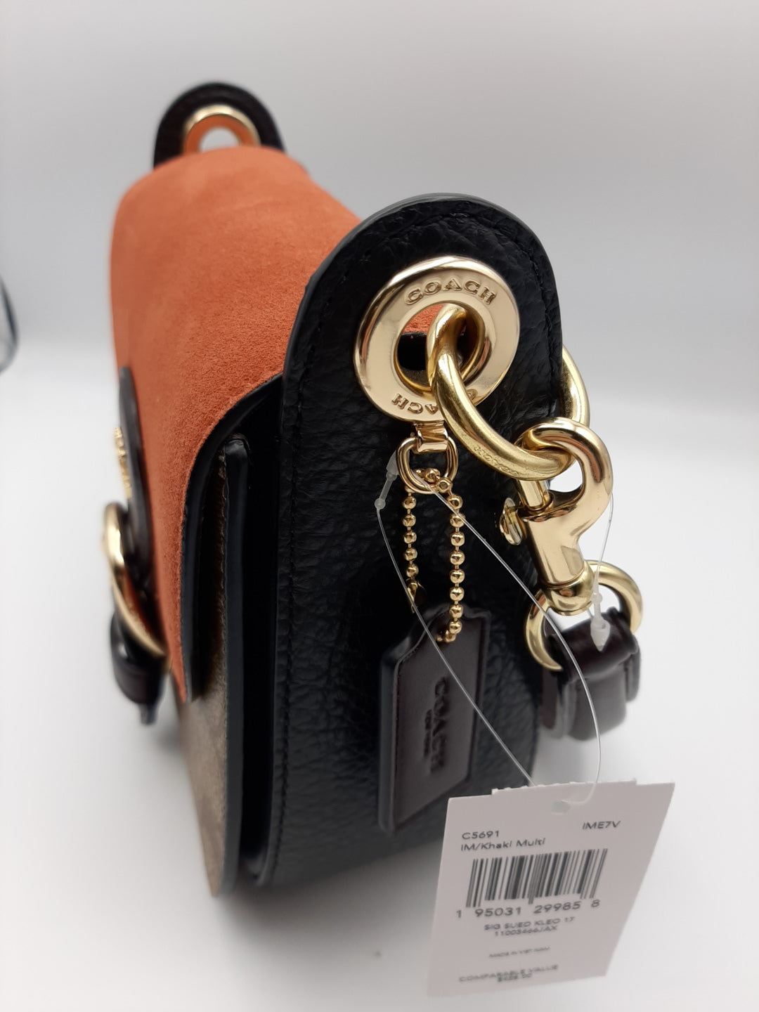 Coach C5691 Signature Suede Kleo 17 Shoulder/Crossbody Handbag - Khaki Multi