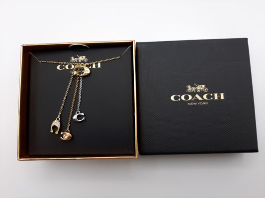 Coach F86780 Triple Signature C Tricolor STN LRT Necklace -New with Box