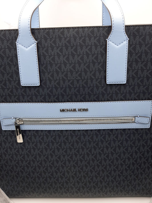 Michael Kors Kenly Large Light Sky PVC Leather Graphic Logo North South Tote