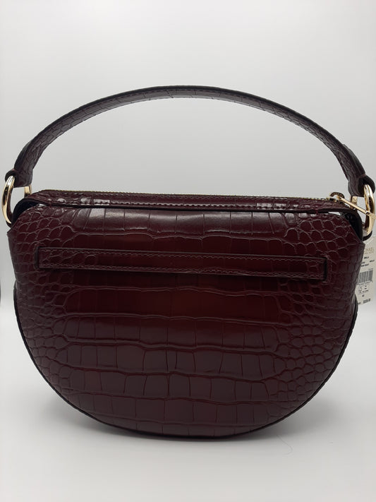 Michael Kors Emilia Half Moon Crossbody Bag Embossed Leather - Merlot