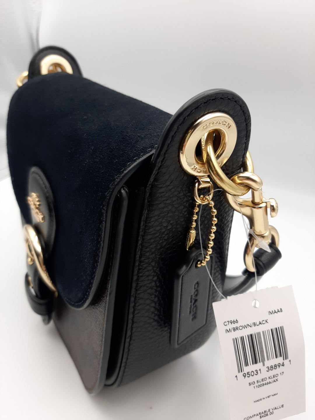 Coach C7966 Signature Suede Kleo 17 Shoulder/Crossbody Handbag - Brown/Black