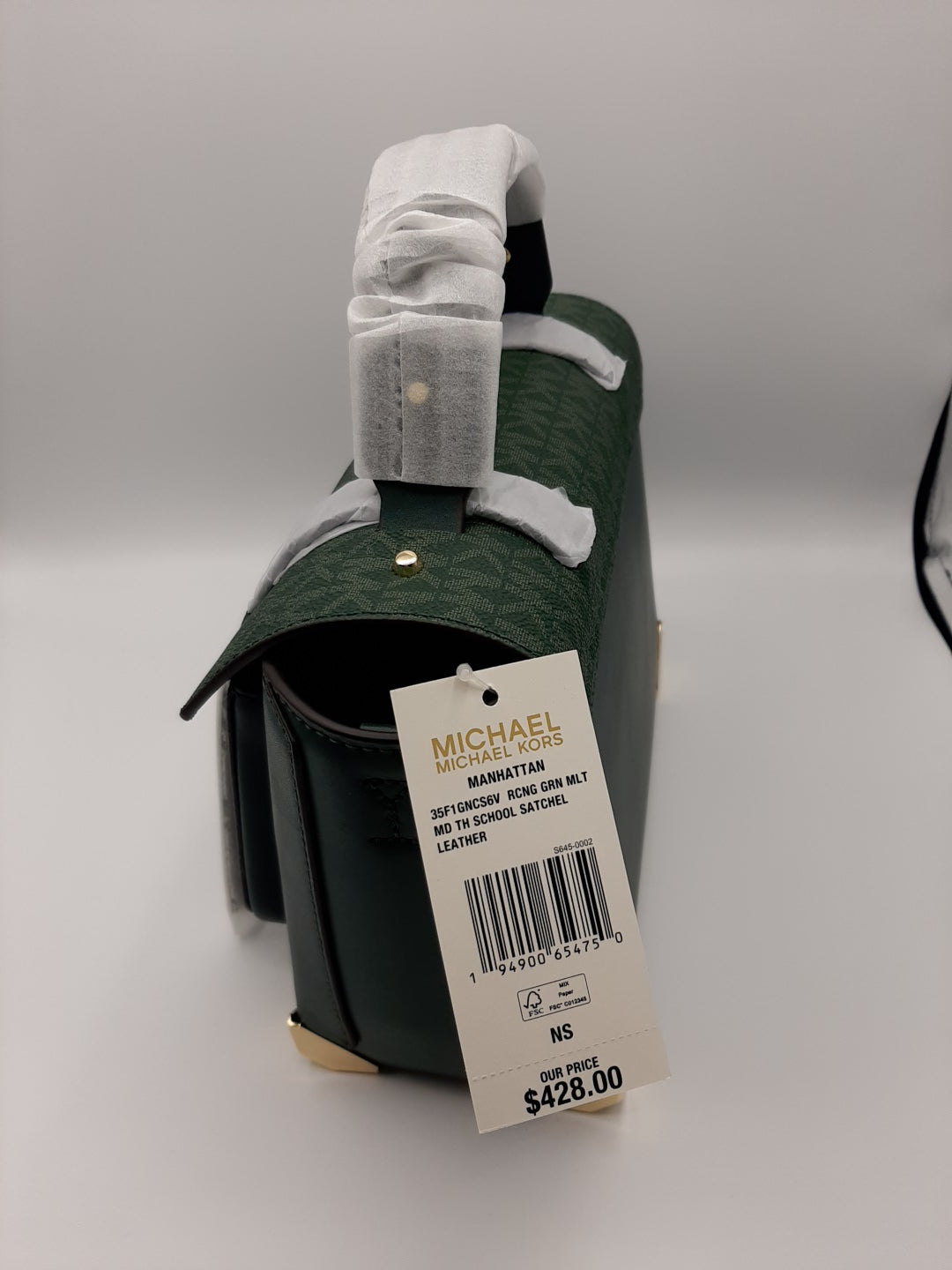 Michael Kors Manhattan Medium Top Handle School Satchel Bag-Racing Green Multi
