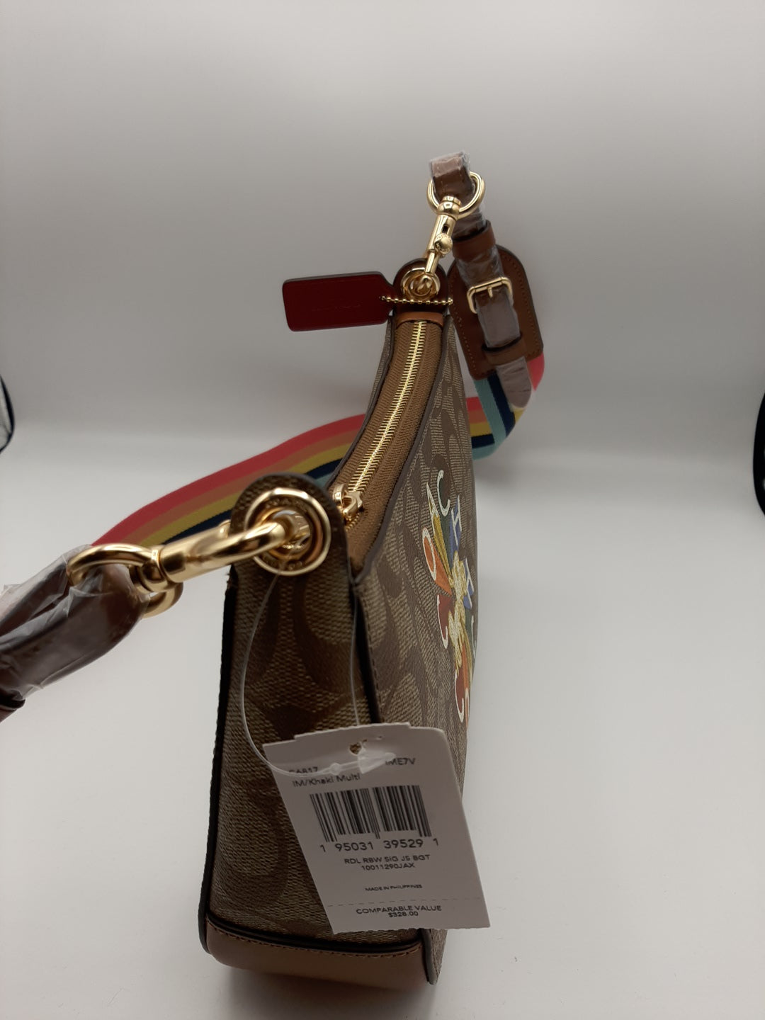 COACH C6817 Radial Rainbow Sig Jes Baguette Canvas Crossbody Bag - Khaki Multi