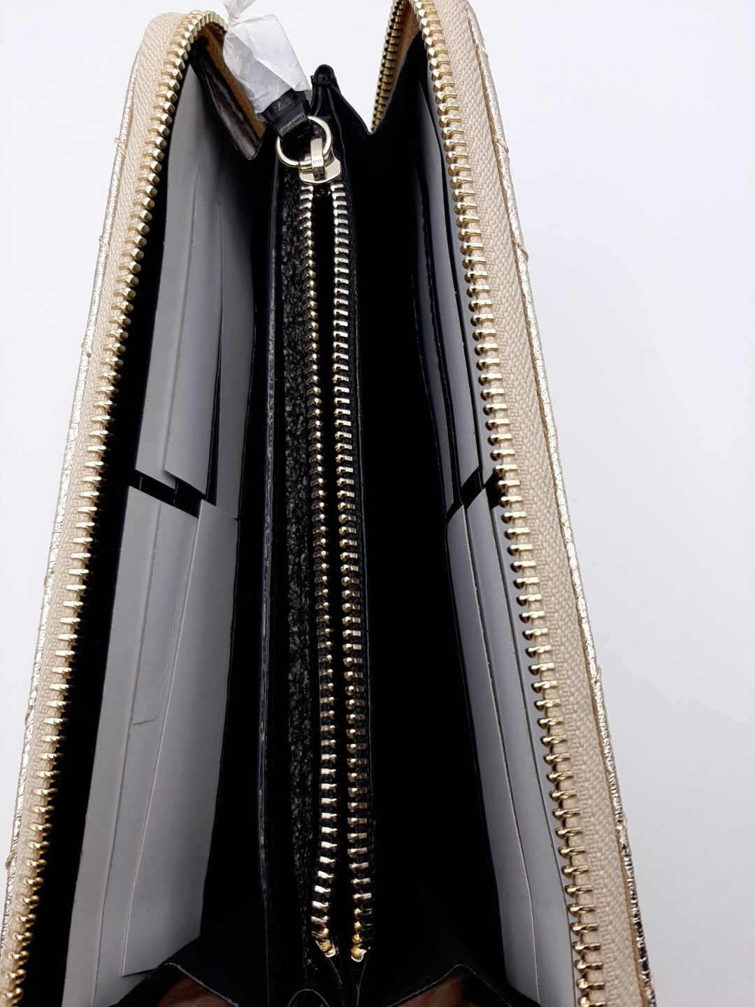 Victoria's Secret V Quilt Zip Around Wallet Full Length - Light Gold