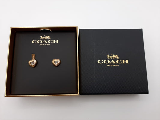 Coach F27137 Rosegold Open Circle Heart Crystal Stud Earrings-New with Gift Box