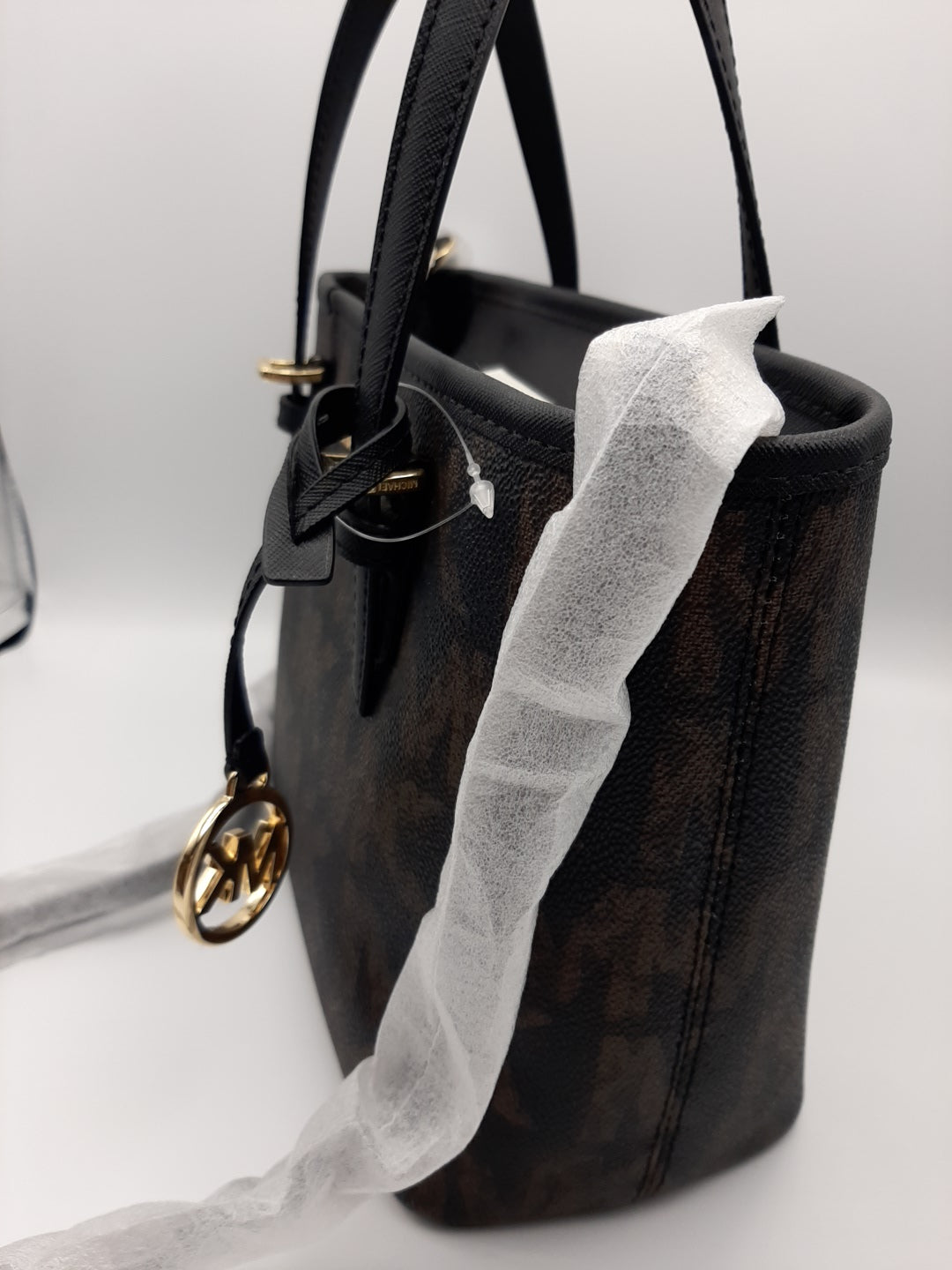 Michael Kors Jet Set Travel Black Brown XS Carryall Convertible TZ Tote Crossbody Bag