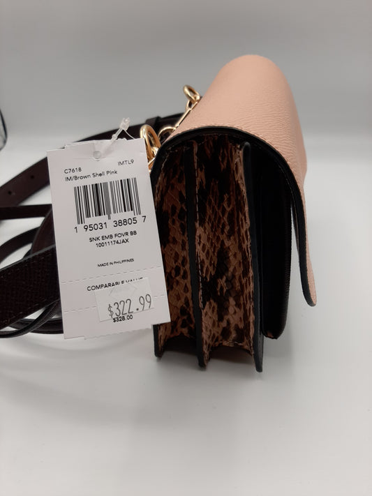 Coach C7618 Snake Emboss Foldover Belt Bag Crossbody - Brown Shell Pink
