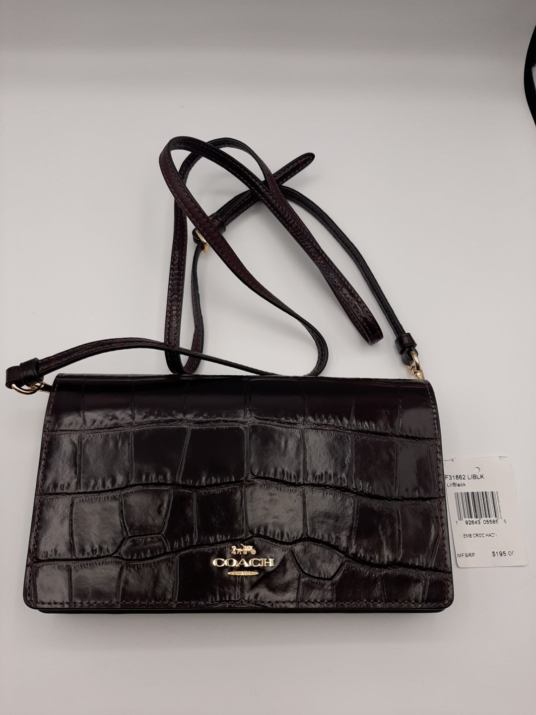 COACH F31862 Embossed Crocodile Leather Handbag Crossbody Bag - Black –  QueenMax