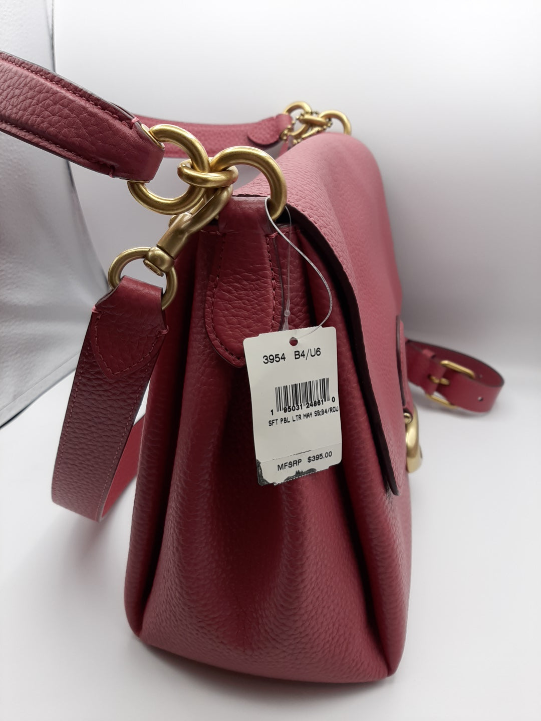 Coach 3954 Soft Pebbled Leather May Shoulder Bag - Rouge/Brass