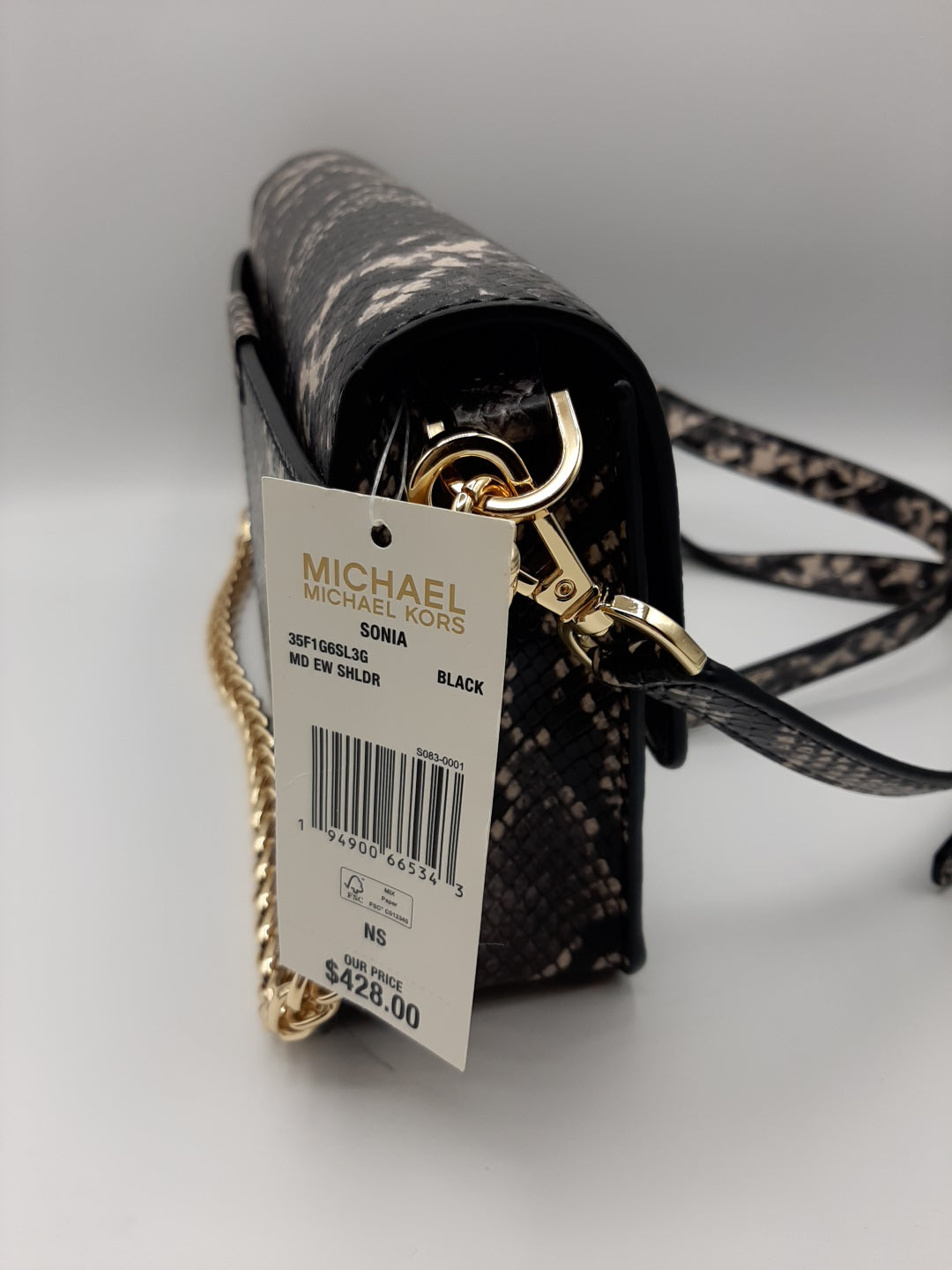 Michael Kors Sonia 35F1G6SL3G Medium Snake Embossed Shoulder Bag - Black