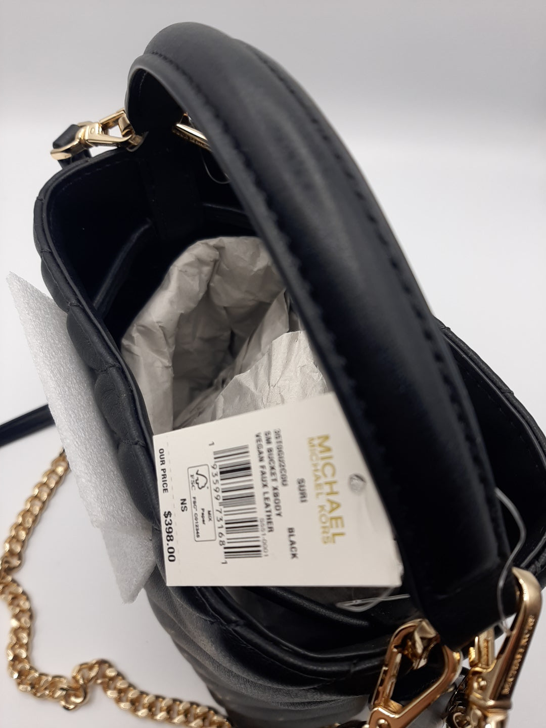 Michael Kors Suri Small Bucket Crossbody Bag Vegan Faux Quilted Leather - Black