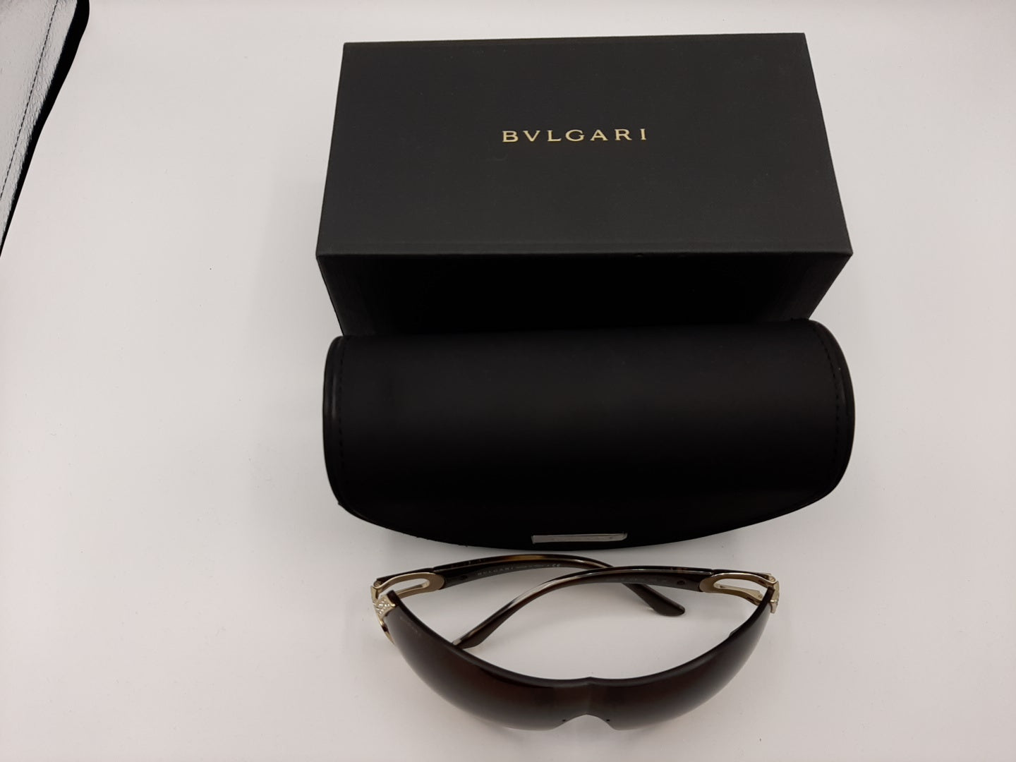 Bvlgari 6038-B 278/13 120 3N Brown & Gold w/Swarovski Crystals Shield Sunglasses