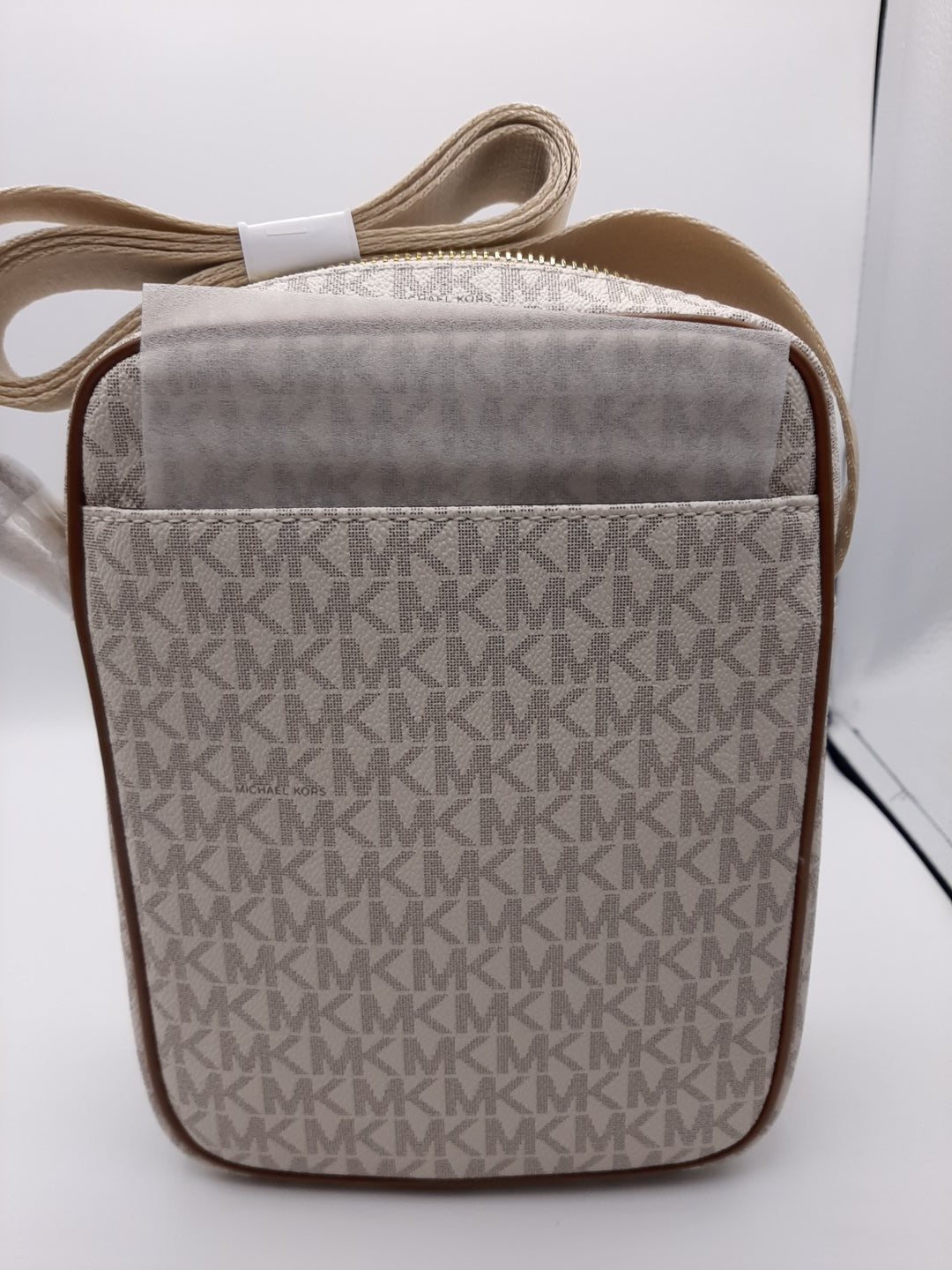 Michael Kors Jet Set Travel Signature PVC Crossbody Medium Flight Bag - Vanilla