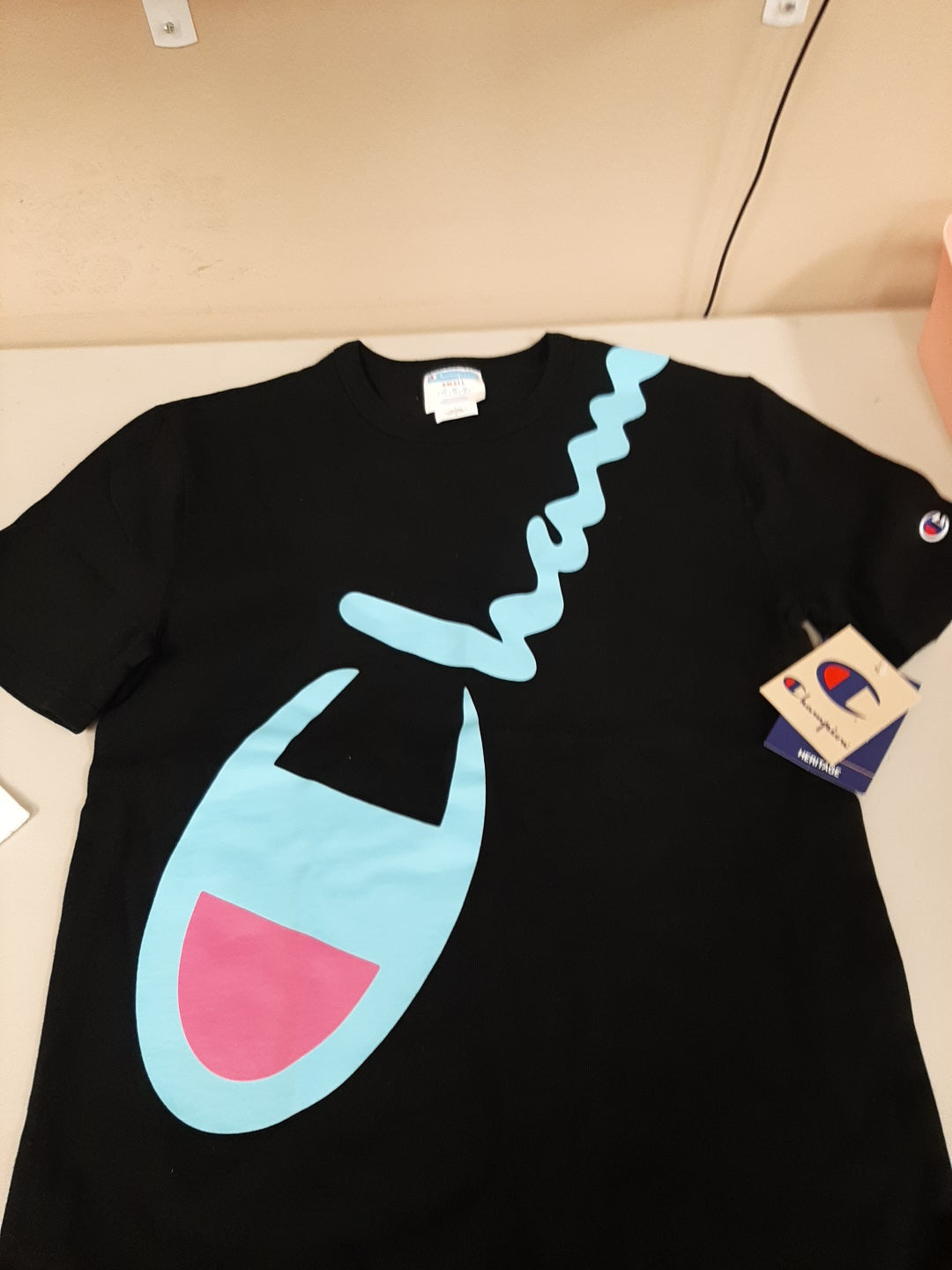Champion Men's Heritage Tee, Script Logo - Size: S, Color: Black