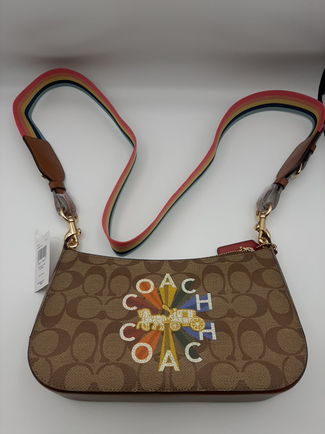 COACH C6817 Radial Rainbow Sig Jes Baguette Canvas Crossbody Bag