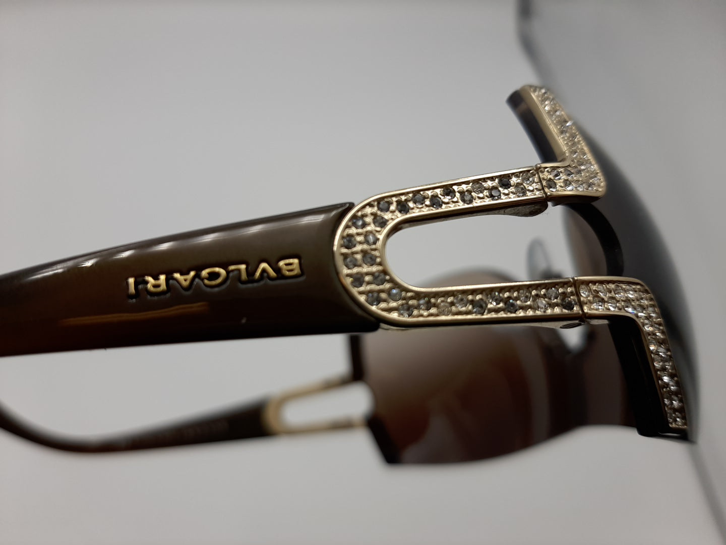 Bvlgari 6038-B 278/13 120 3N Brown & Gold w/Swarovski Crystals Shield Sunglasses