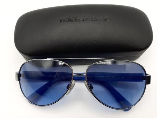Dolce & Gabbana DG2118P 1241/8F 60-12 135 2N Gunmetal/Blue Aviator Sunglasses