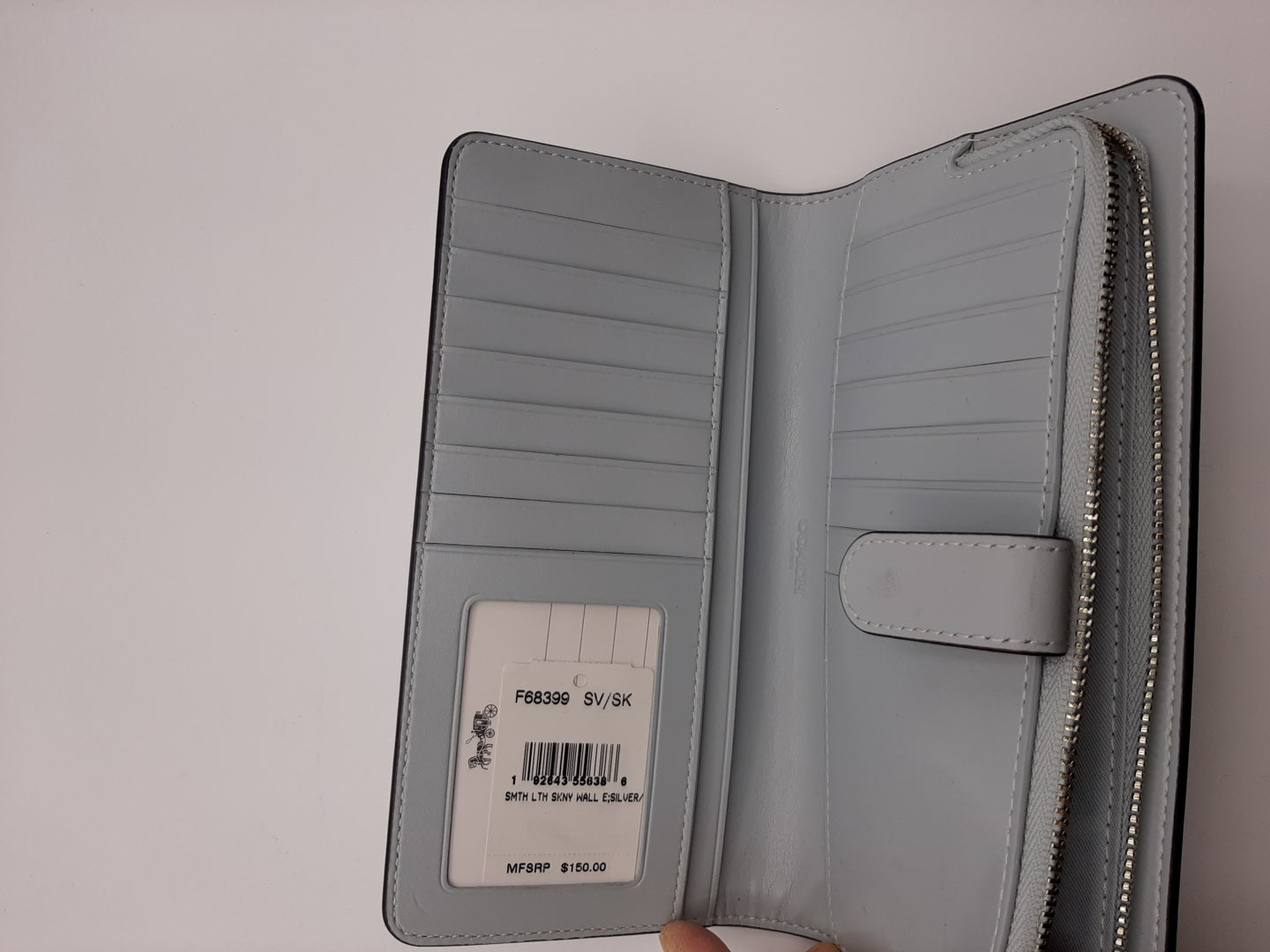 COACH F68399 Smooth Leather Skinny Wallet Snap Closure - Pale Blue