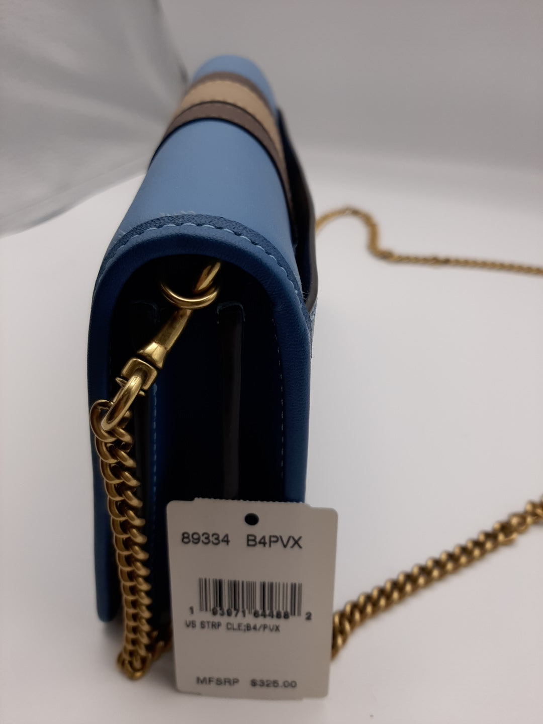 Coach 89334 Stripe Callie Leather Shoulder Chain Clutch Crossbody Handbag - Blue