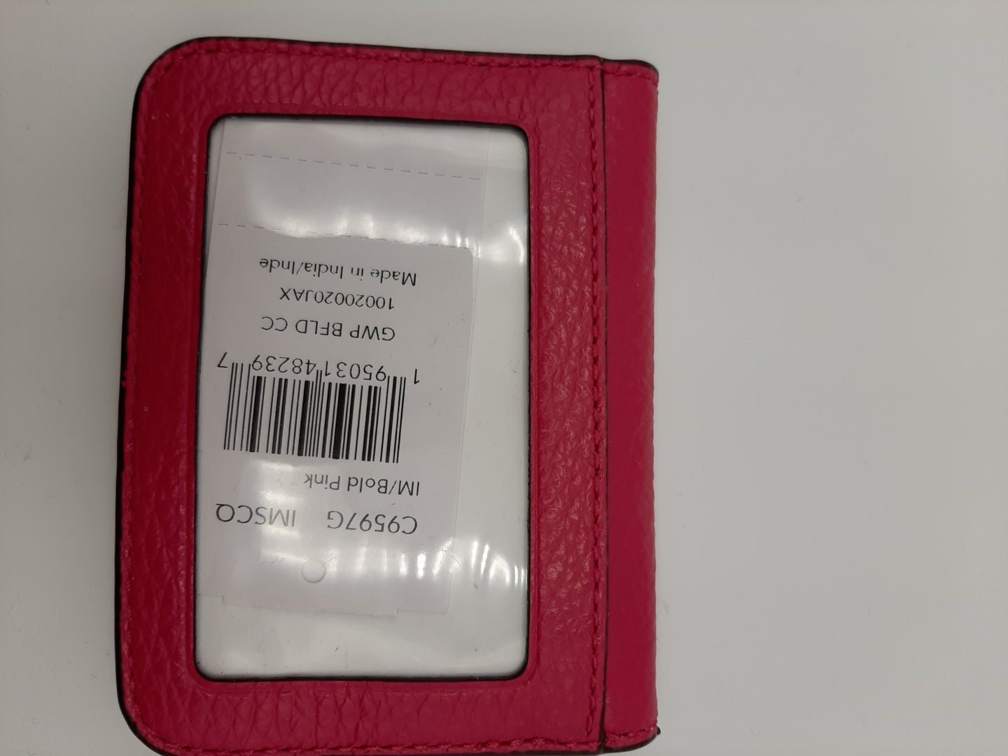 Coach C9597G Bifold Card Case Refined Pebbled Leather with Keychain - Bold Pink