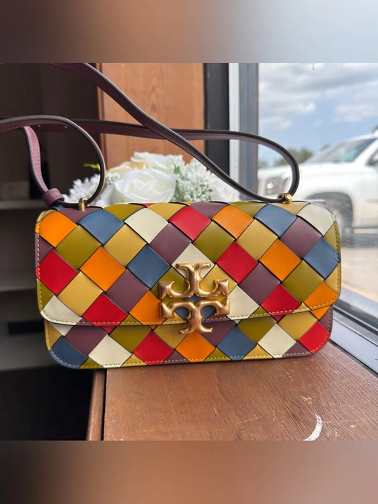 Tory Burch Eleanor woven shoulder bag in multicolor front view