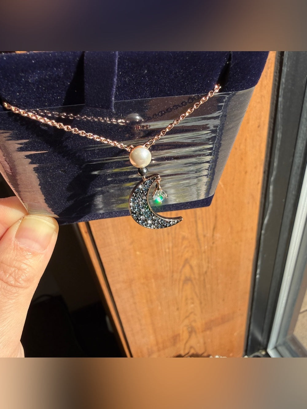 Swarovski Rose Gold-Tone Moon Pendant Necklace - 5489534 - front view