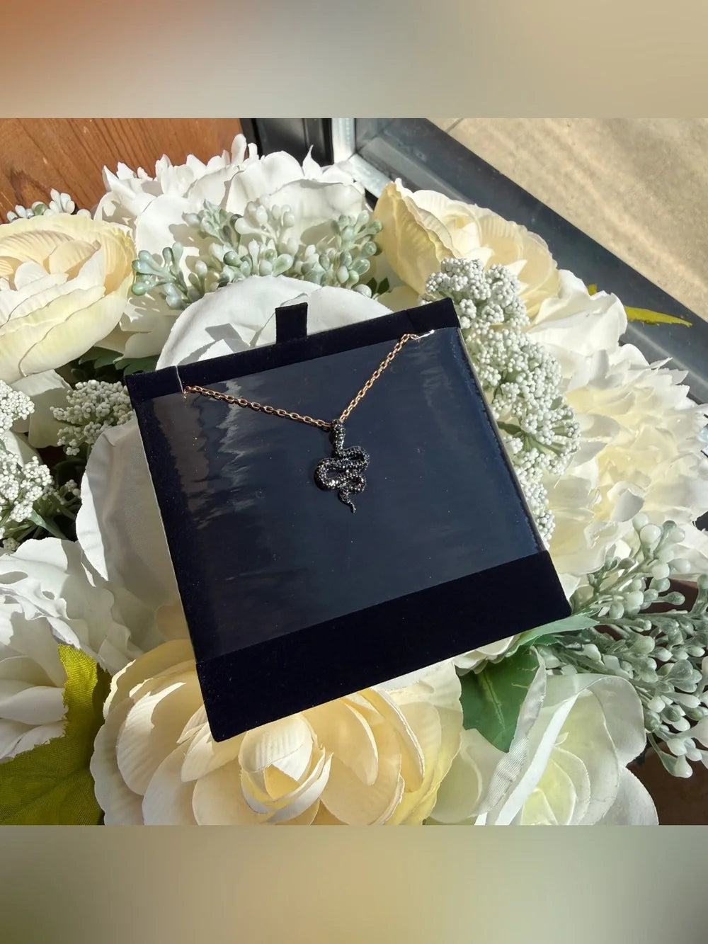 Swarovski Leslie black crystal snake pendant necklace
