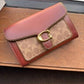 Coach 6909 burgundy and tan colorblock chain crossbody bag front view