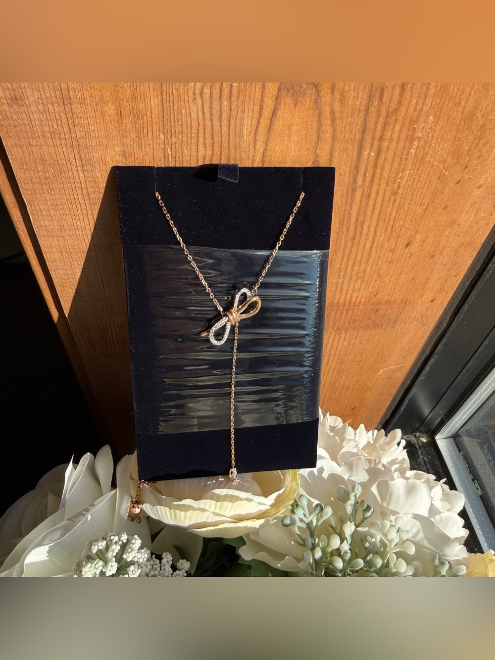 Swarovski Rose Gold-Tone Bow Lariat Necklace - 5447082 - front view