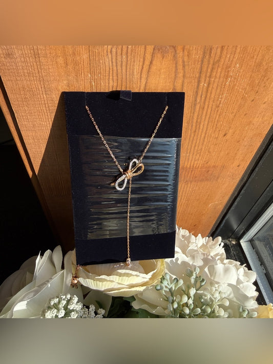 Swarovski Rose Gold-Tone Bow Lariat Necklace - 5447082 - front view