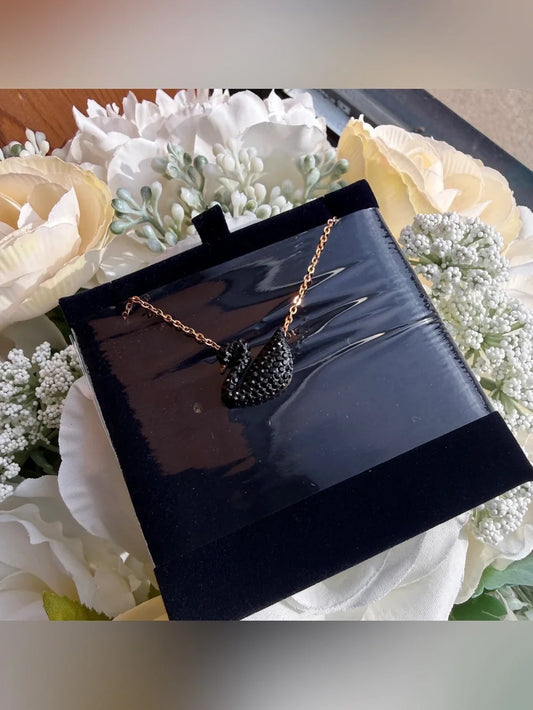 Swarovski black swan pendant necklace front view