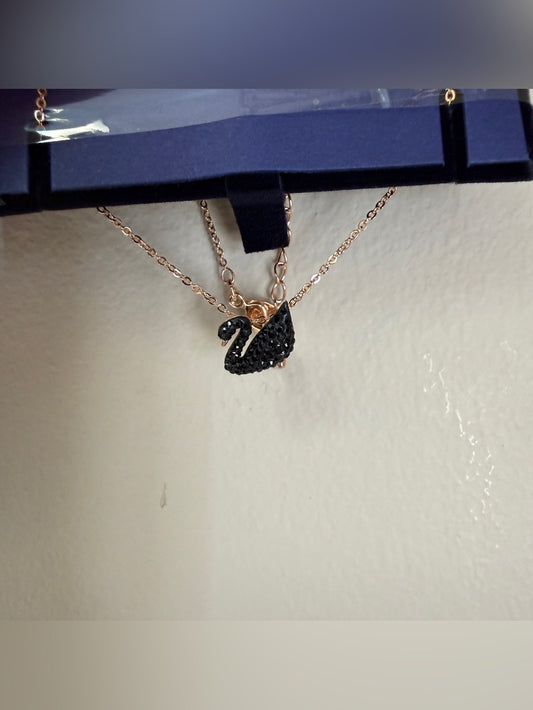 Swarovski Black Swan Rose Gold-Tone Pendant Necklace - 5204133 - front view