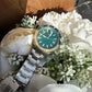 Fossil BQ2506 green dial bracelet watch front view