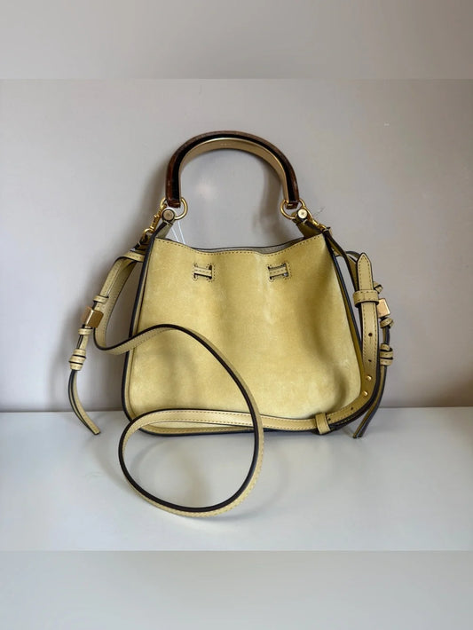 Tory Burch Miller yellow suede cinch bag front view